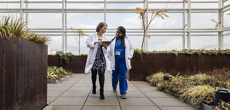 health care workers walking