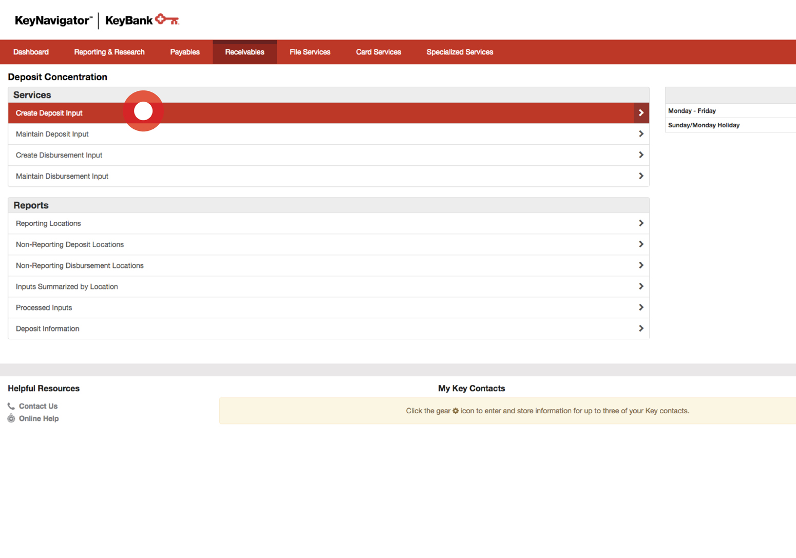 Screenshot showing how to Create a Deposit