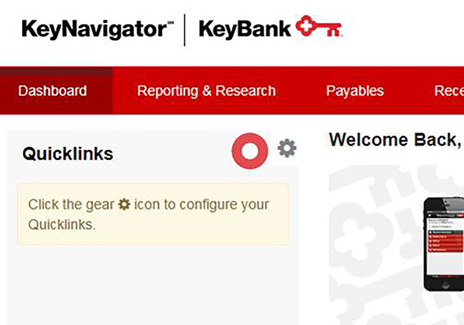 Screenshot showing how to Login. Begin by selecting the gear icon to create a Quicklink to take you to Cash Vault Ordering.